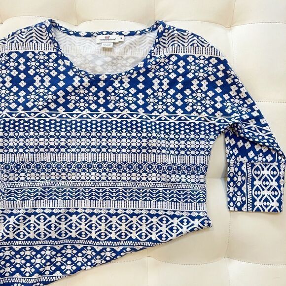 Vineyard Vines 3/4 Sleeve Blue White Print Shift Dress - Picture 3 of 4